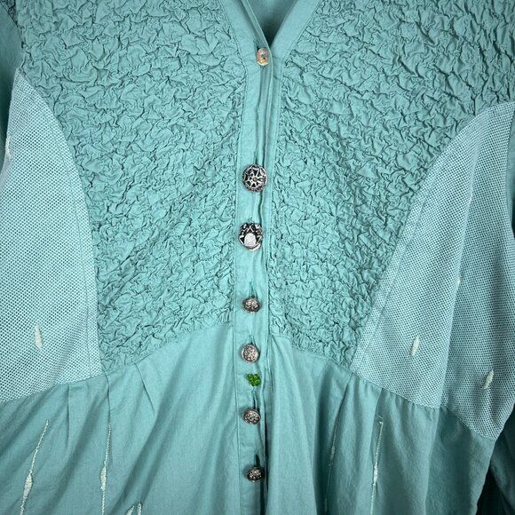 Parsley & Sage Tunic Top Womens 2X Green Blue Mixed Media Embroidered Button Up - Picture 7 of 15